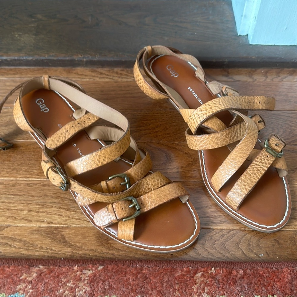 Gap cognac tan leather wedge sandals.   Size 9